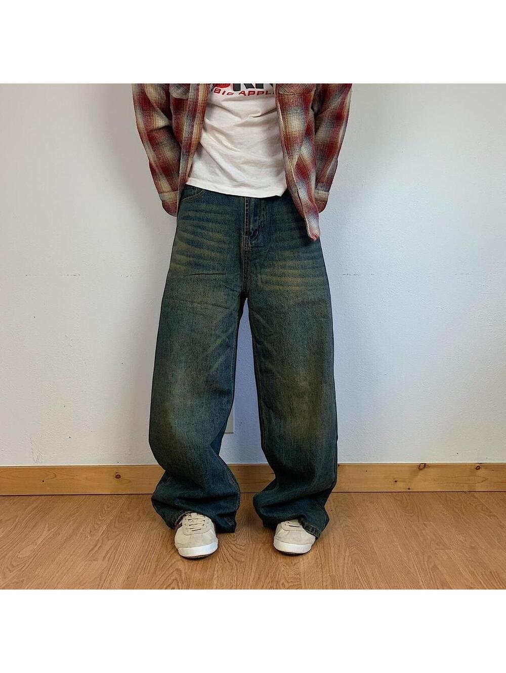 Vintage 2000s super baggy y2k urban wide leg faded desert wash dark blue denim